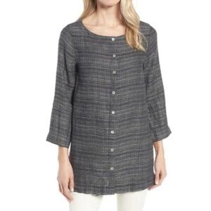 Eileen Fisher Coastline Organic Linen Tunic Button Up Top Size Large